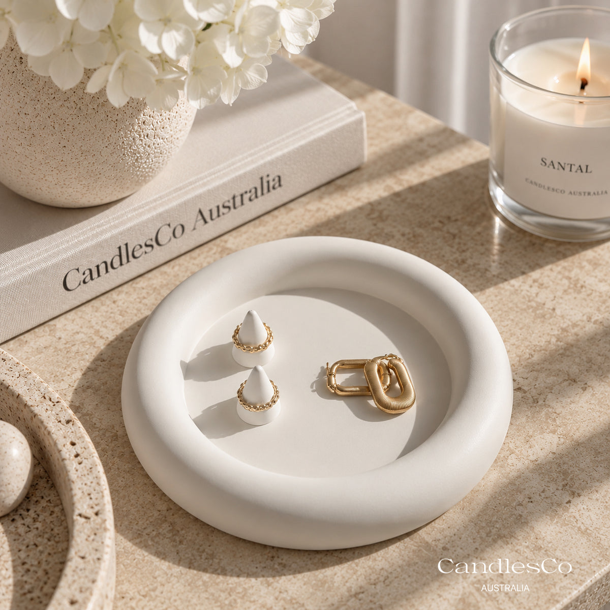 Round Jewellery Tray with Ring Holders | Handmade Trinket Dish