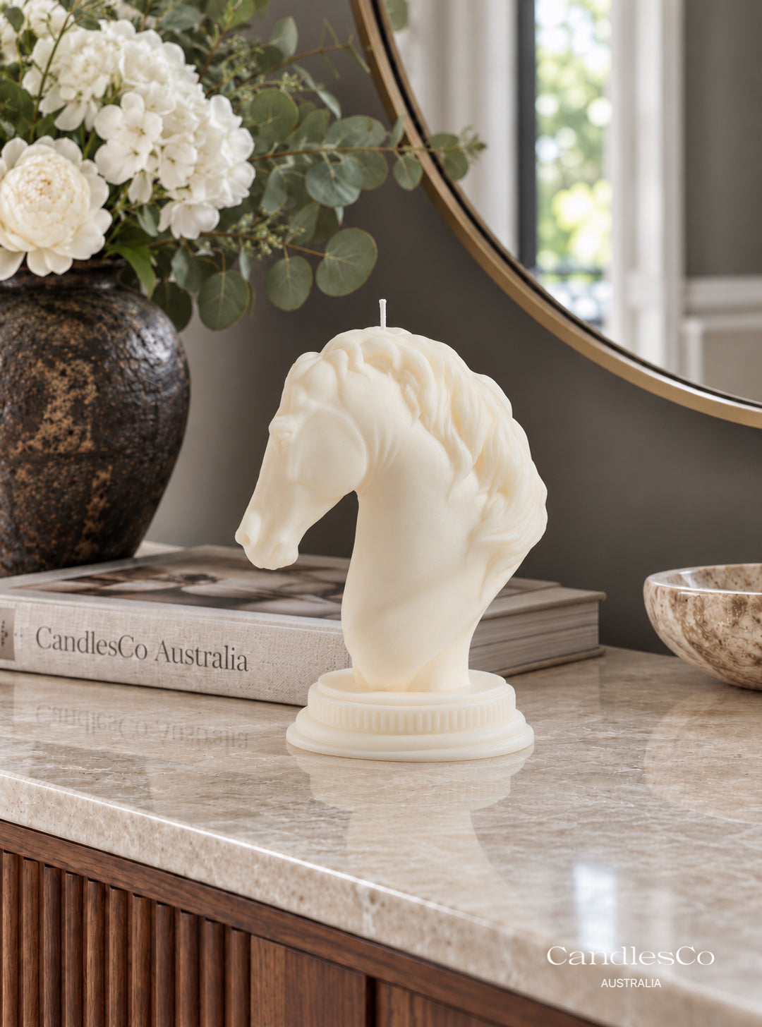 Elegant Horse Head Candle – Handmade Unscented Soy Wax Candle | Equestrian Sculpture & Luxury Home Décor