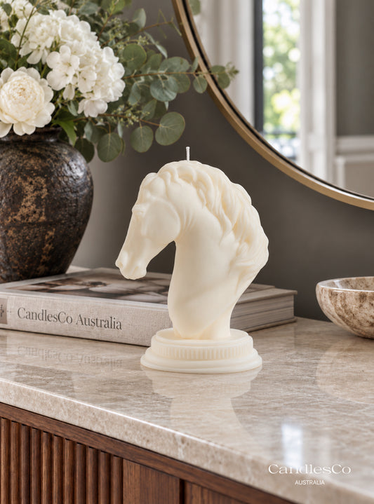 Elegant Horse Head Candle – Handmade Unscented Soy Wax Candle | Equestrian Sculpture & Luxury Home Décor