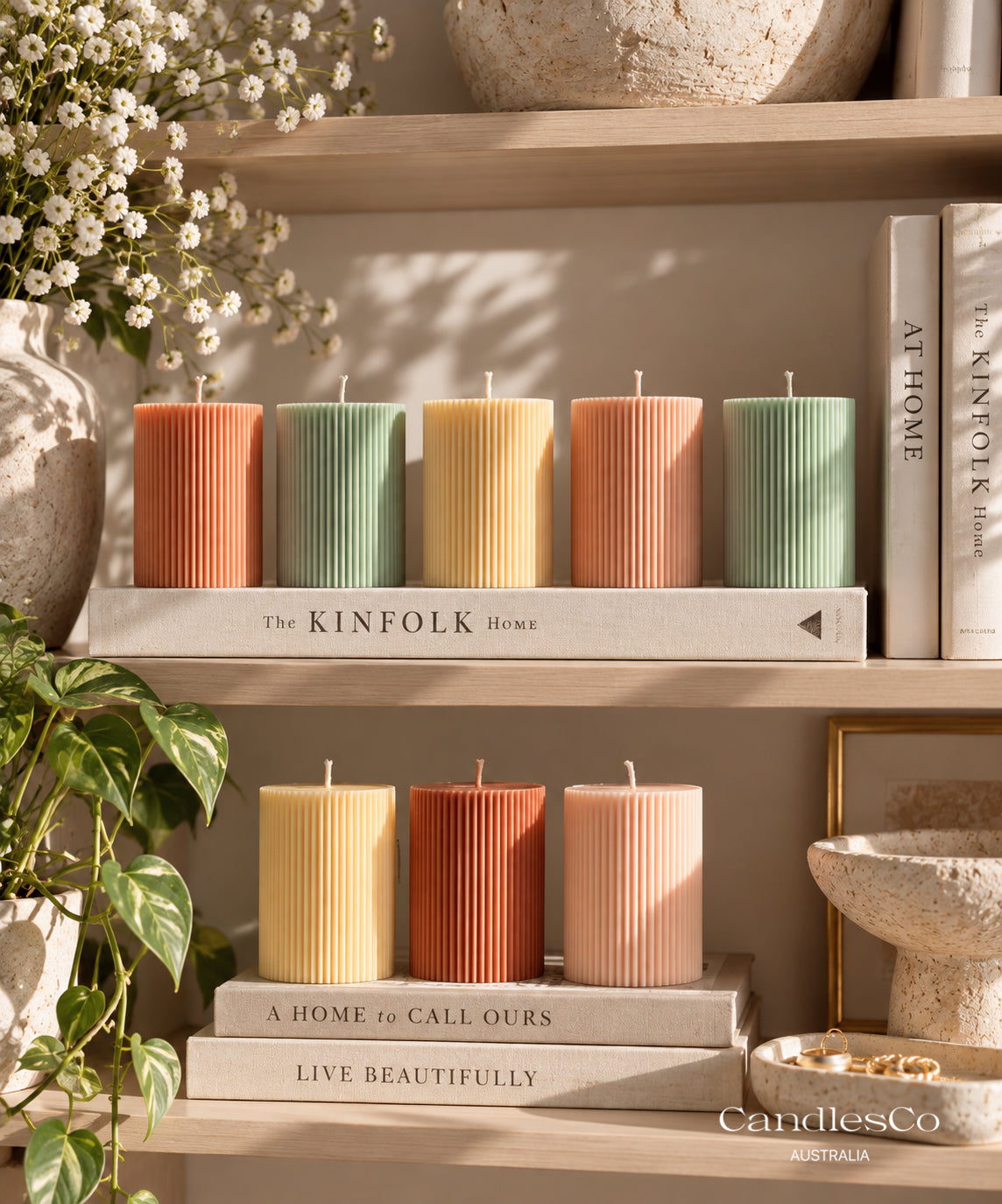 Ribbed Pillar Candle – Handmade Soy Wax Decorative Candle
