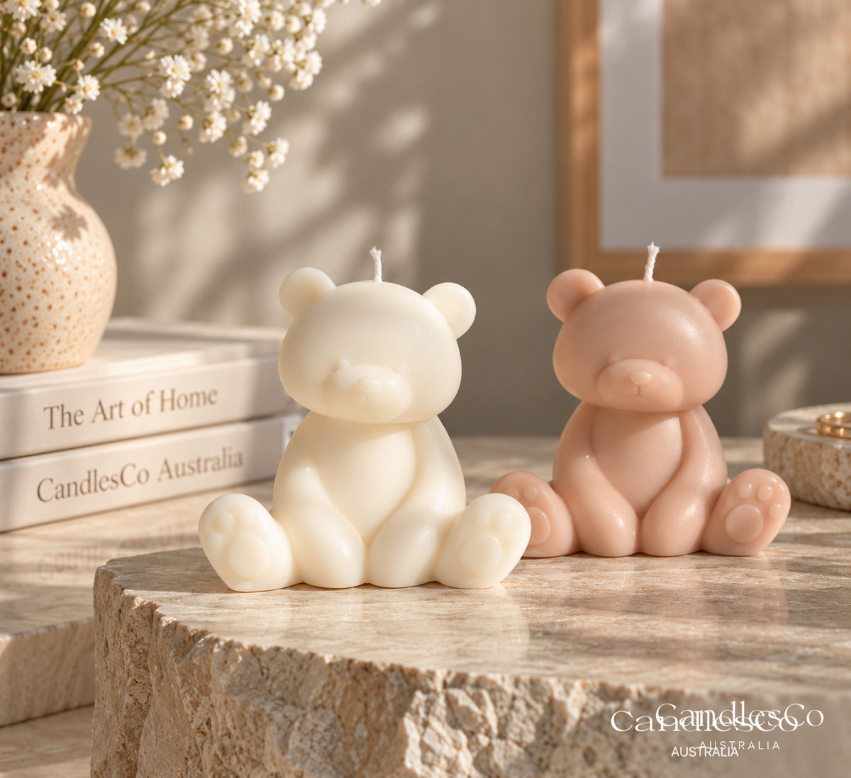 Cute Sitting Teddy Bear Candle – Handmade Unscented Soy Wax Candle | Bear Sculpture & Baby Shower Gift