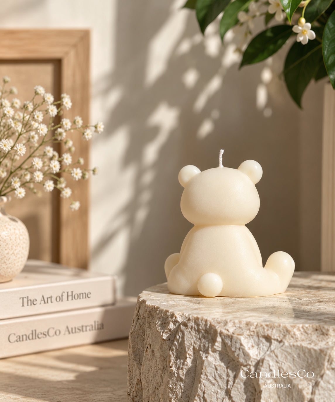 Cute Sitting Teddy Bear Candle – Handmade Unscented Soy Wax Candle | Bear Sculpture & Baby Shower Gift
