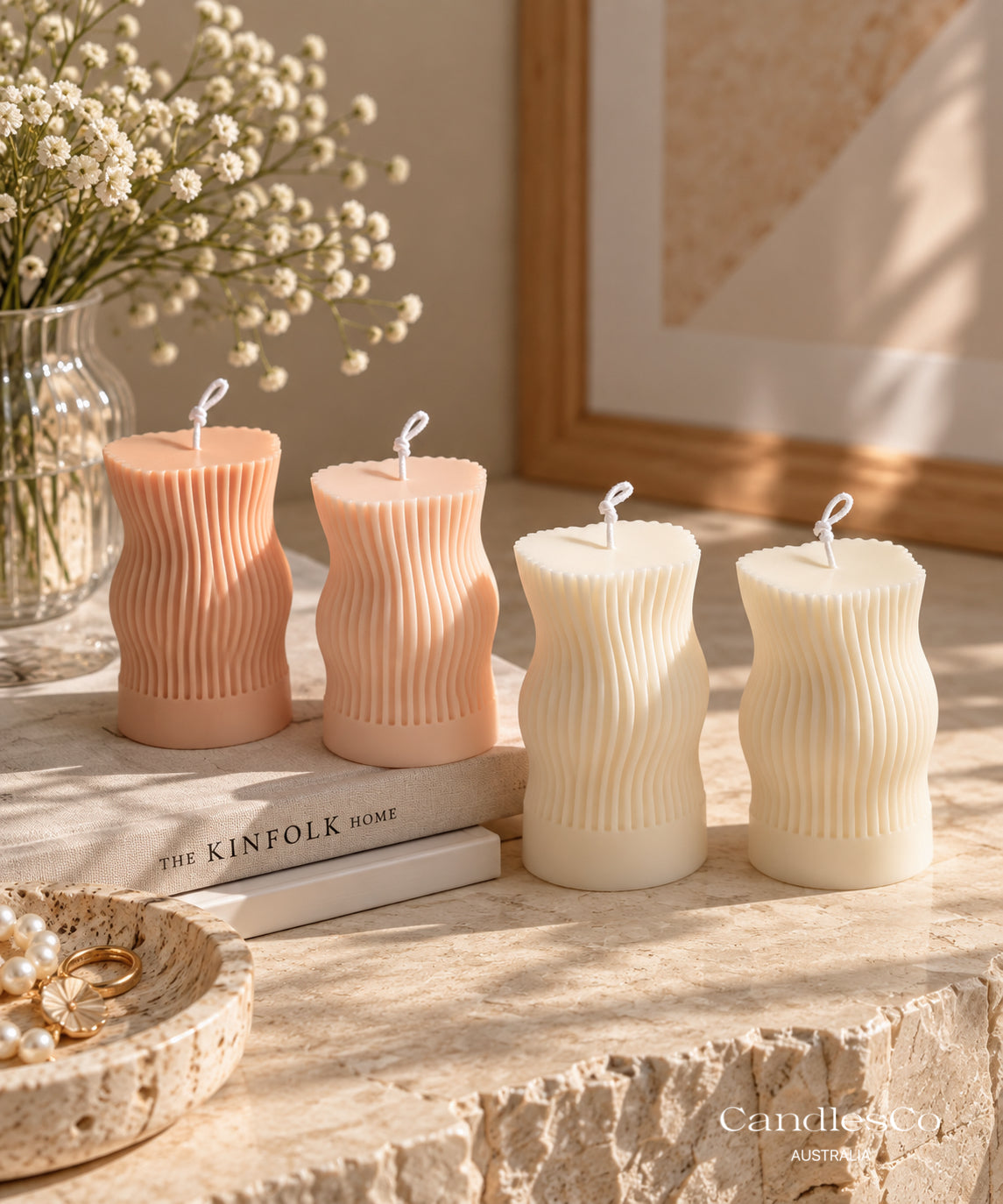 Wave Pillar Candle – Sculptural Ribbed Soy Candle