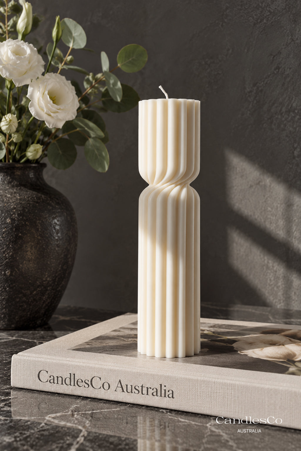 Twisted Ribbed Pillar Candle – Handmade Unscented Soy Wax Candle | Modern Sculptural Home Décor