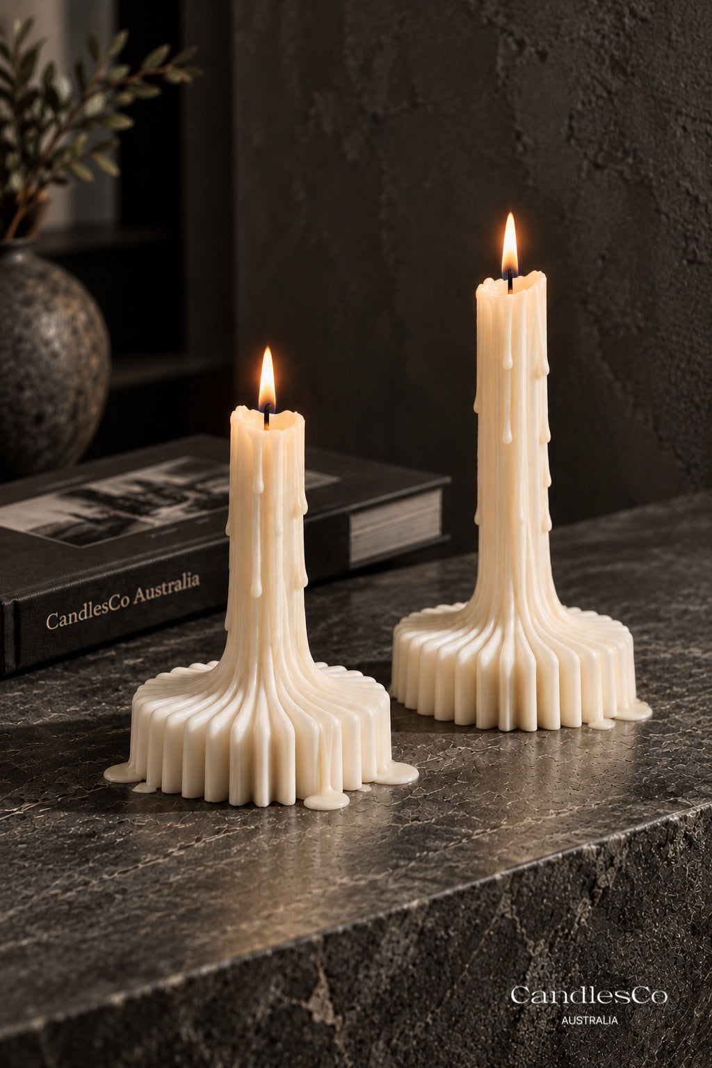 Sculptural Taper Candle – Handmade Fluted Soy Candle with Built-In Base