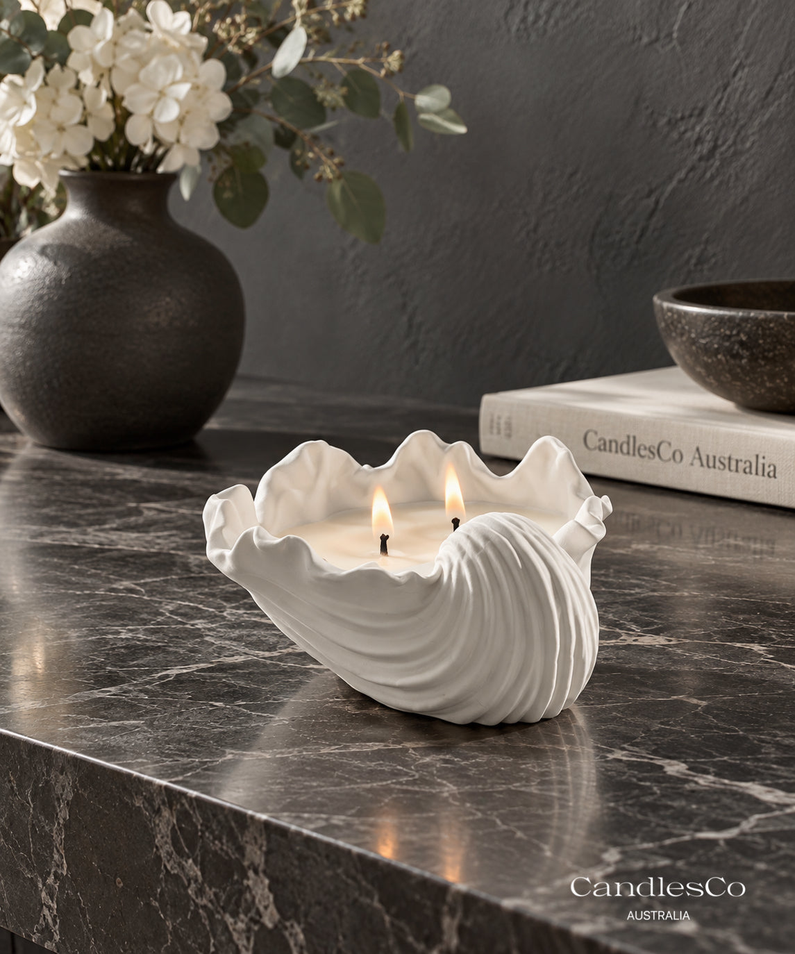 Giant Clam Shell Candle Vessel – Handmade Double Wick Scented Soy Candle | Coastal Home Décor