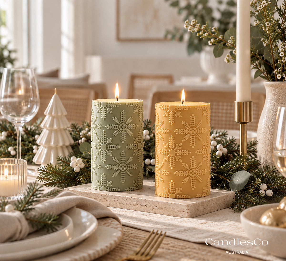 Snowflake Pillar Candle