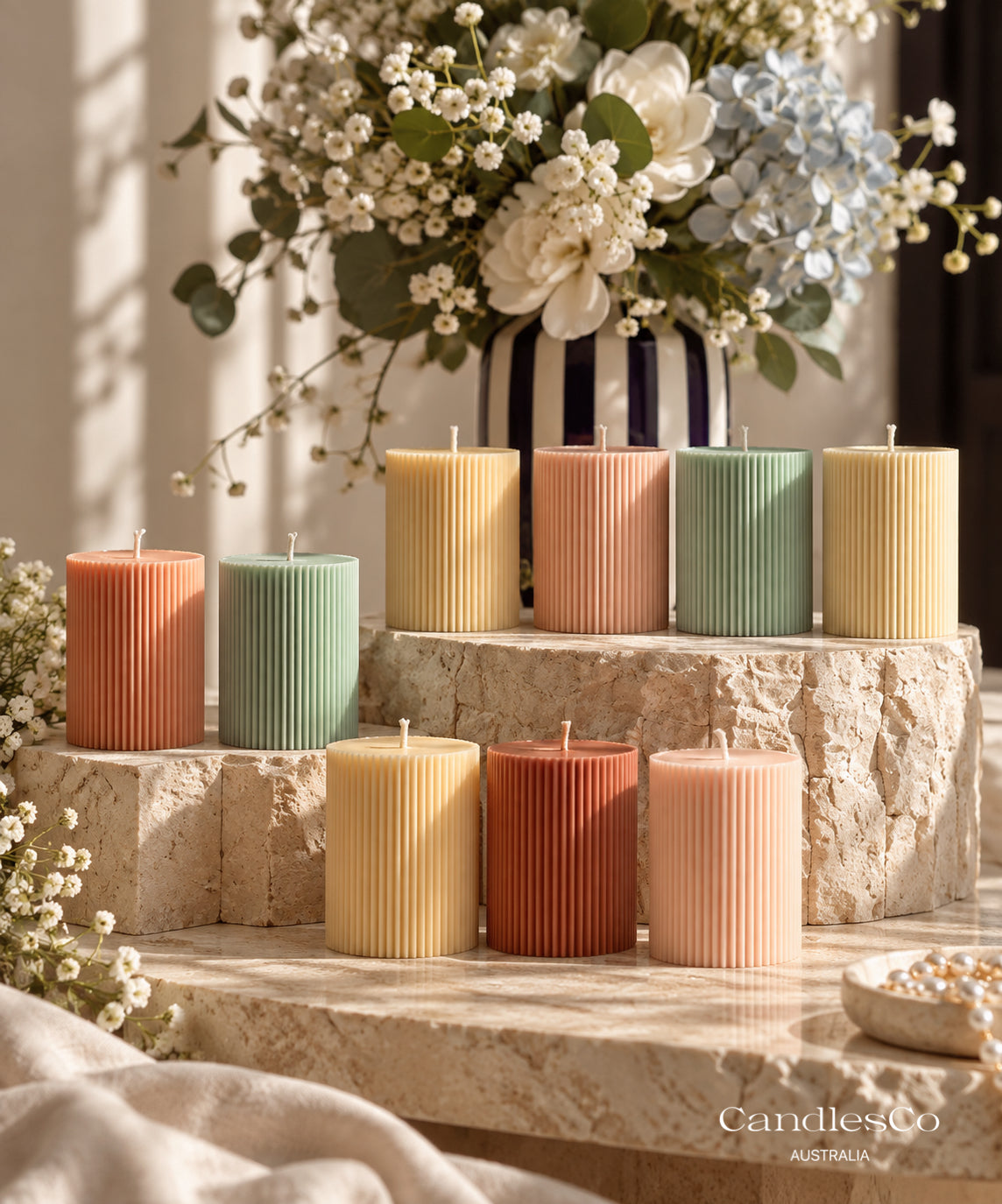 Ribbed Pillar Candle – Handmade Soy Wax Decorative Candle