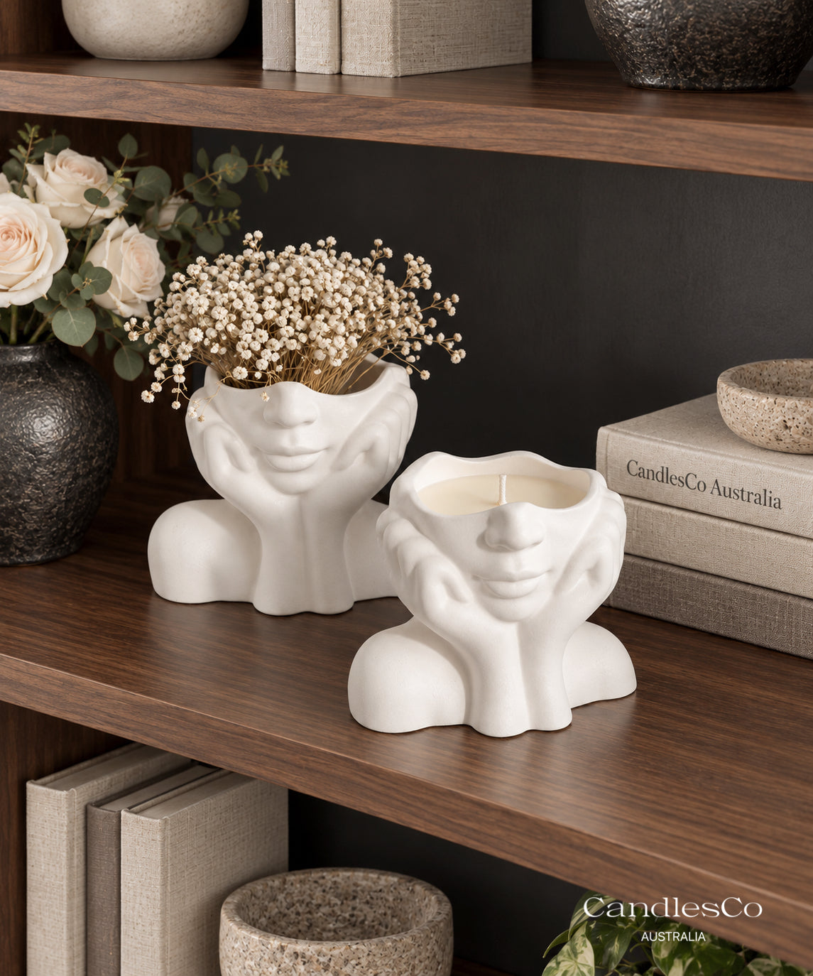 Abstract Woman Face Candle Vessel – Handmade Scented Soy Candle | Sculptural Home Décor