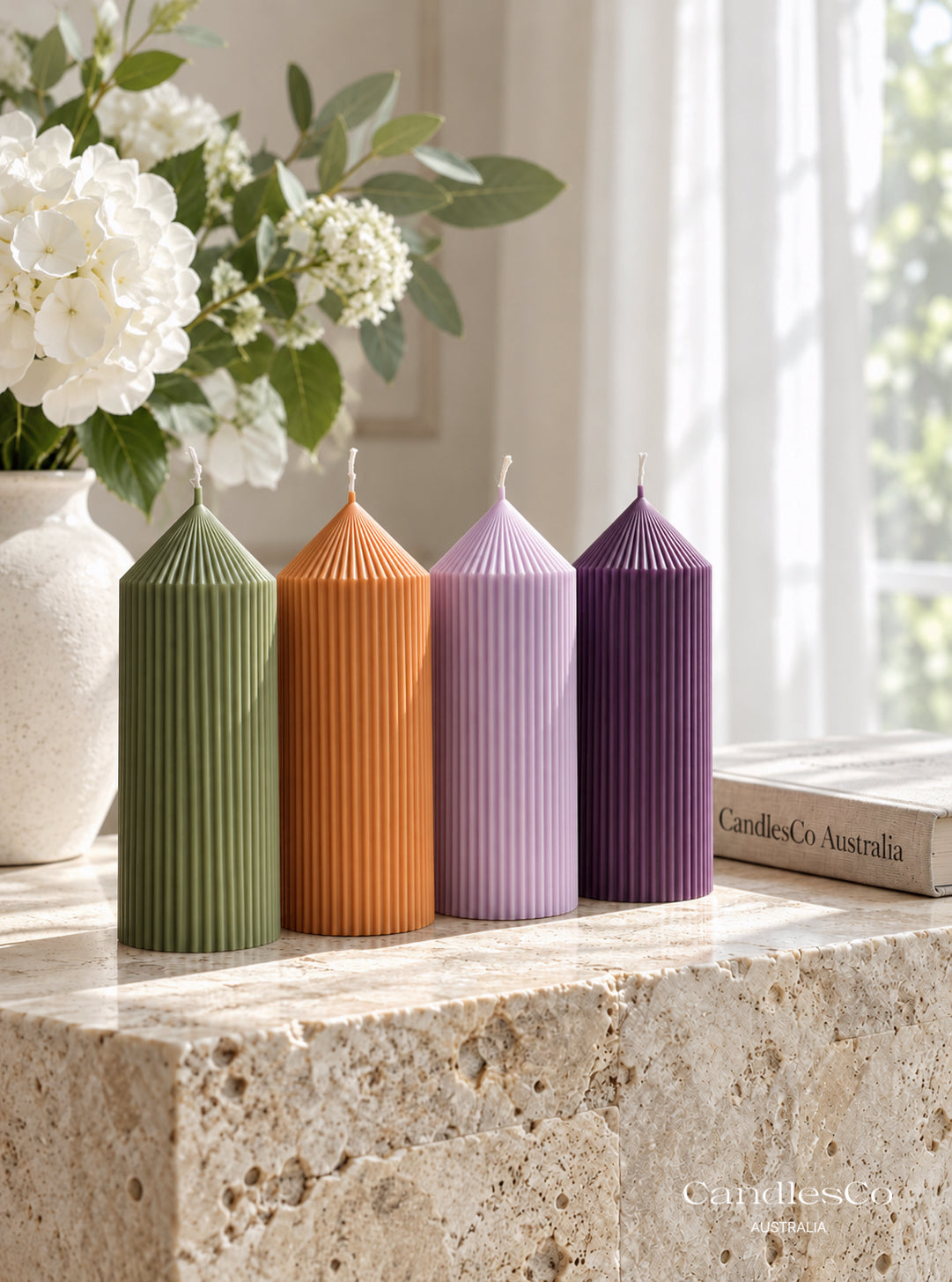 Pointed Ribbed Pillar Candle – Handmade Geometric Soy Candle