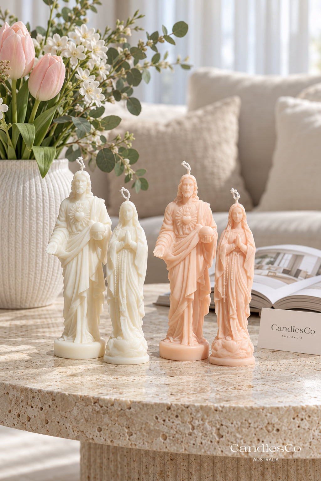 Jesus & Virgin Mary Sculptural Candles – Handmade Religious Soy Candles | Catholic Gifts & Christian Home Décor