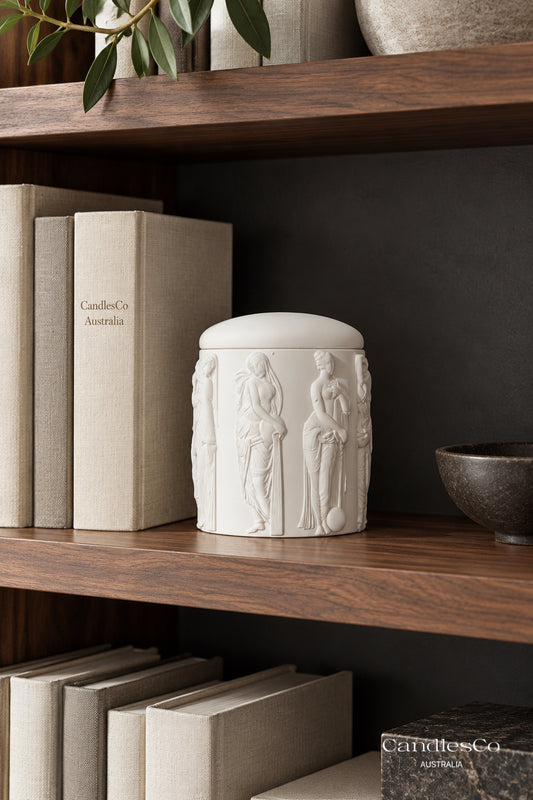 Greek Goddess Candle Vessel – Handmade Scented Soy Candle | Classical Sculpture Jar with Lid