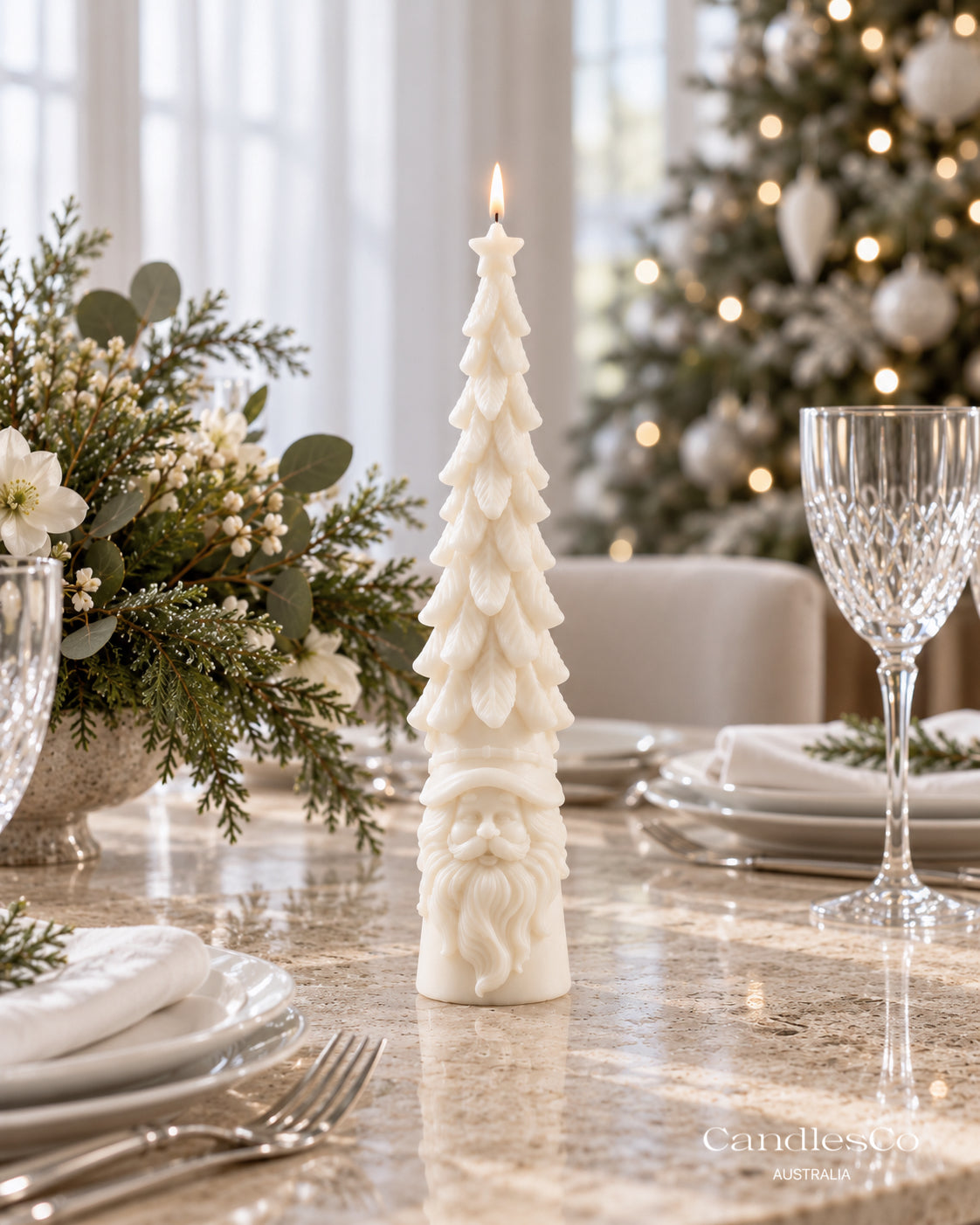 Santa Christmas Tree Candle – Handmade Unscented Soy Wax Candle