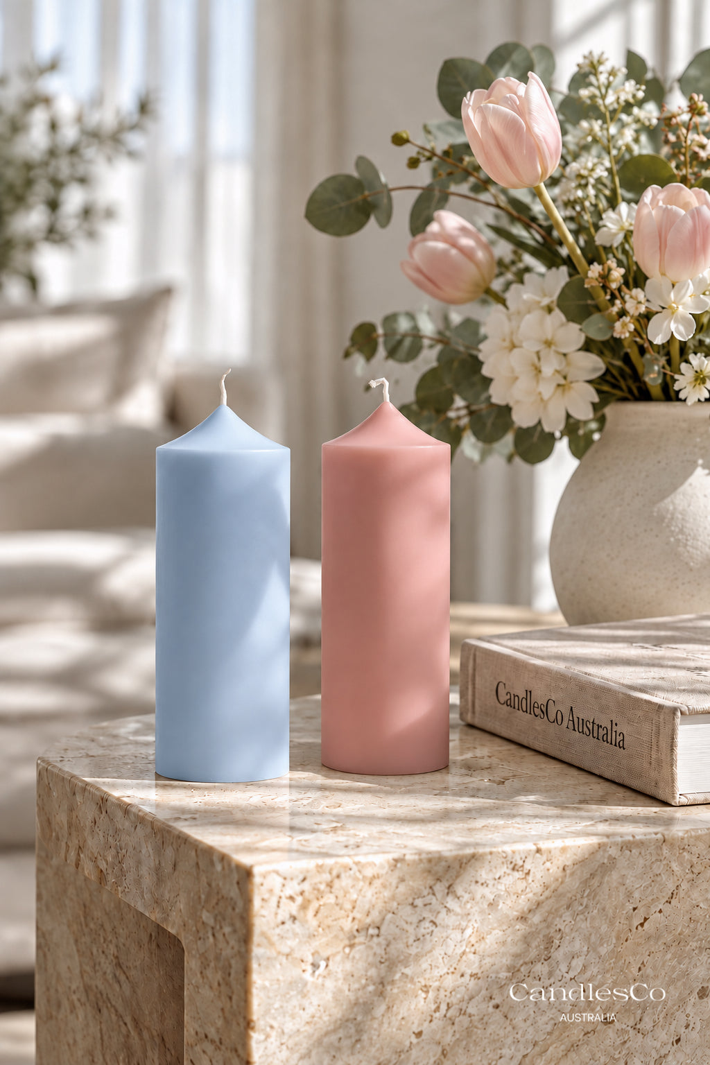 Pointed Ribbed Pillar Candle – Handmade Geometric Soy Candle