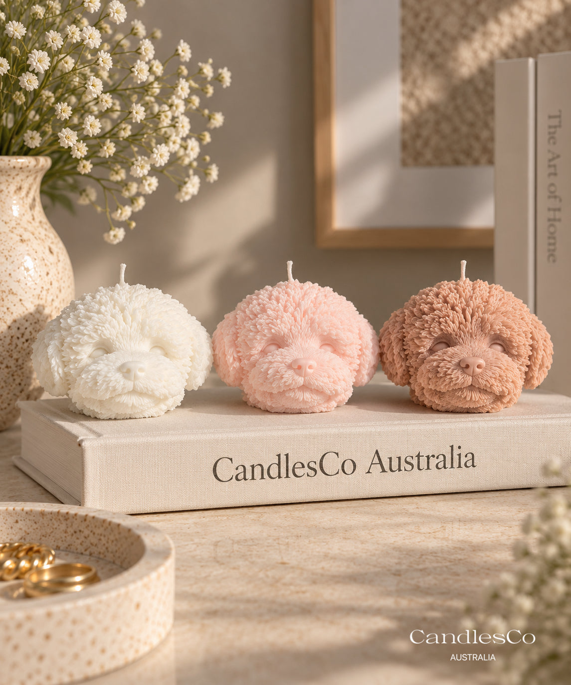 Fluffy Puppy Head Candle – Handmade Unscented Soy Wax Dog Candle | Cute Puppy Gift & Pet Lover Home Décor