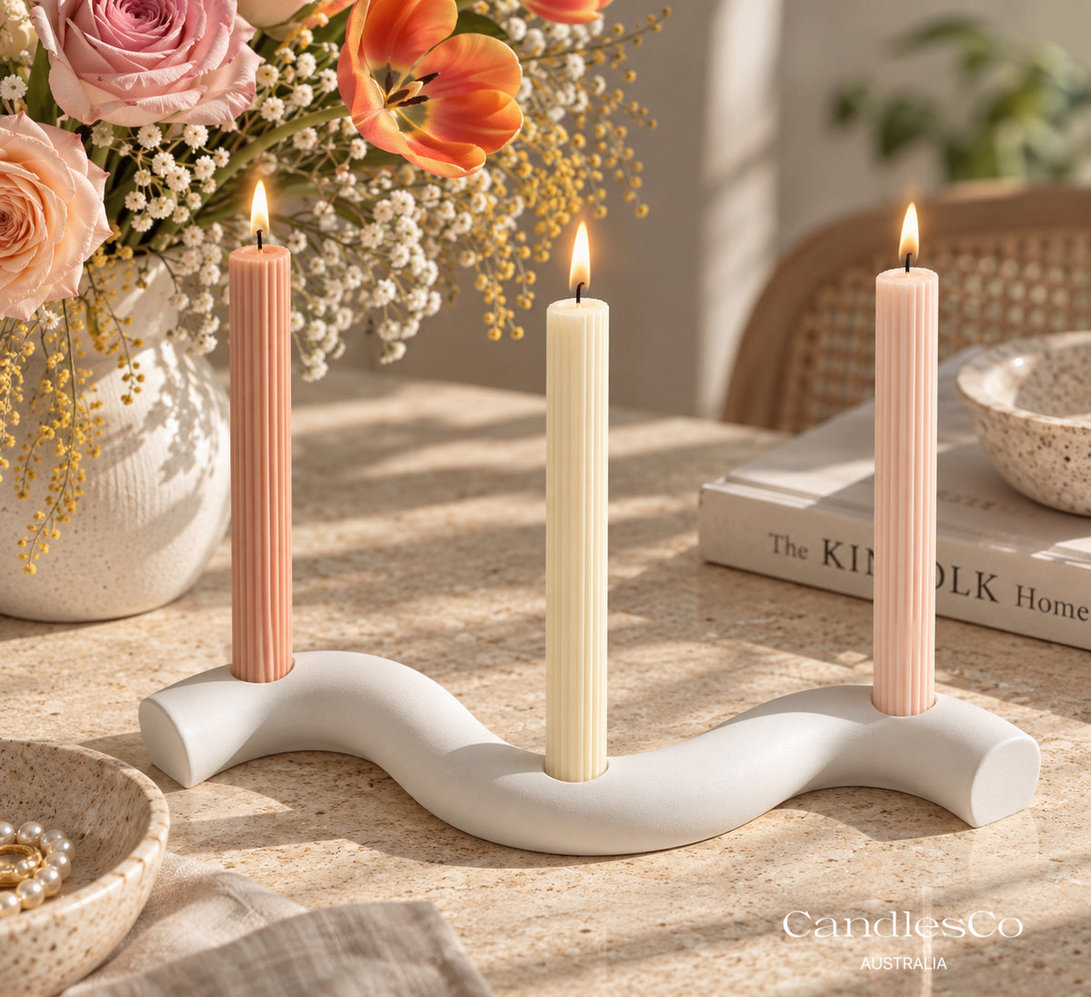 Wavy Triple Candlestick Holder | 3 Taper Candle Holder