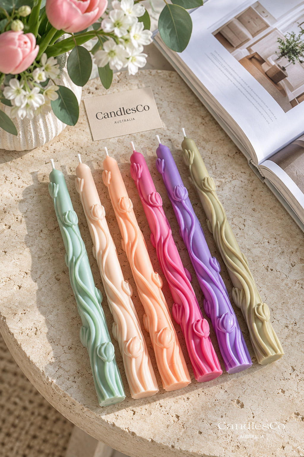 Tulip Taper Candle – Handmade Floral Soy Wax Candle | Wedding & Romantic Home Décor
