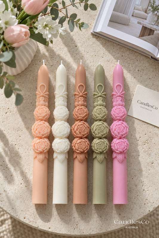 Rose Bow Taper Candle – Handmade Floral Soy Wax Candle | Romantic Wedding & Home Décor