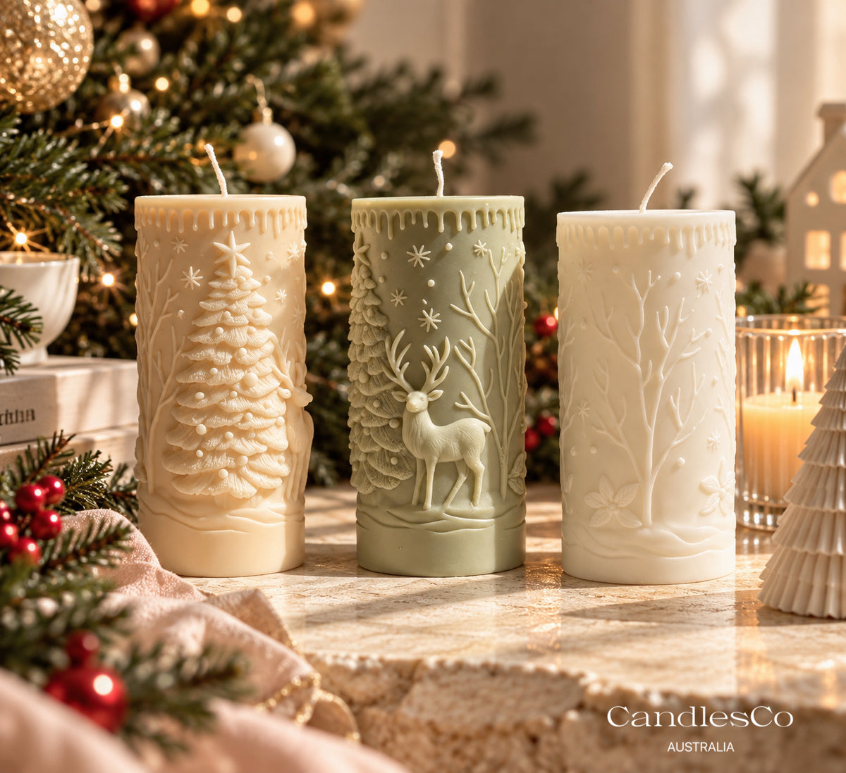 Christmas Reindeer Pillar Candle