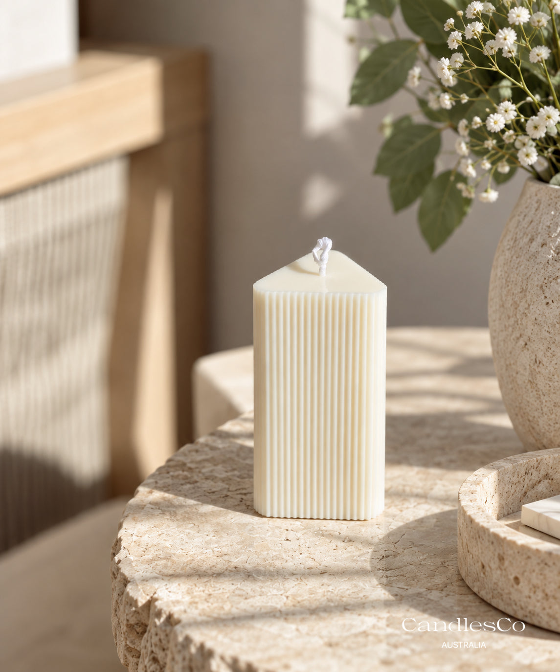 Ribbed Triangular Pillar Candle