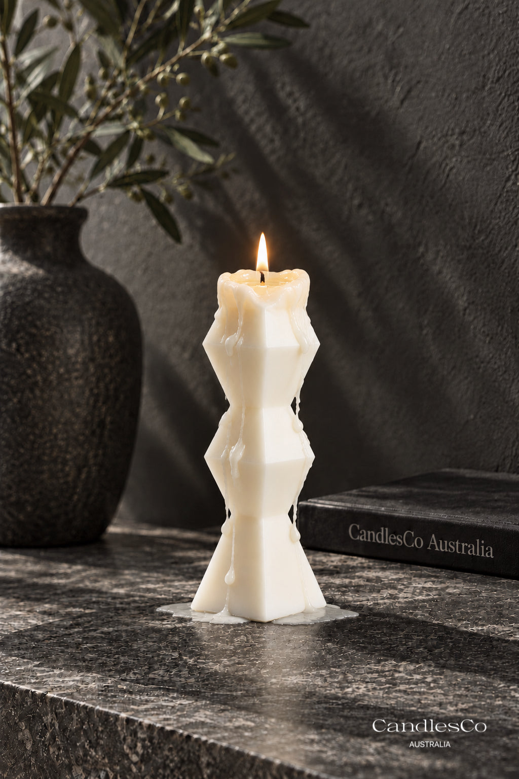 Geometric Diamond Pillar Candle – Handmade Sculptural Soy Candle