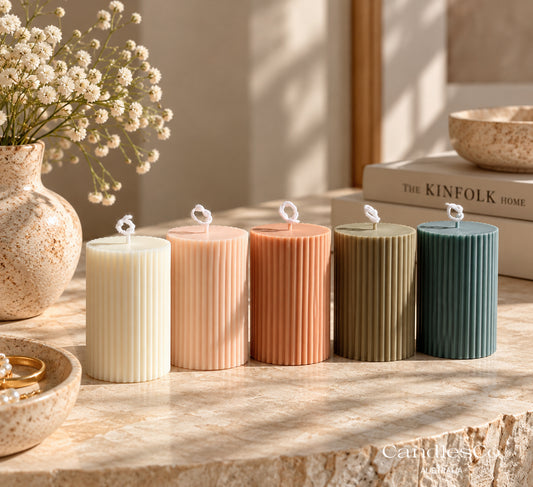 Medium Ribbed Pillar Candle – Handmade Fluted Soy Candle