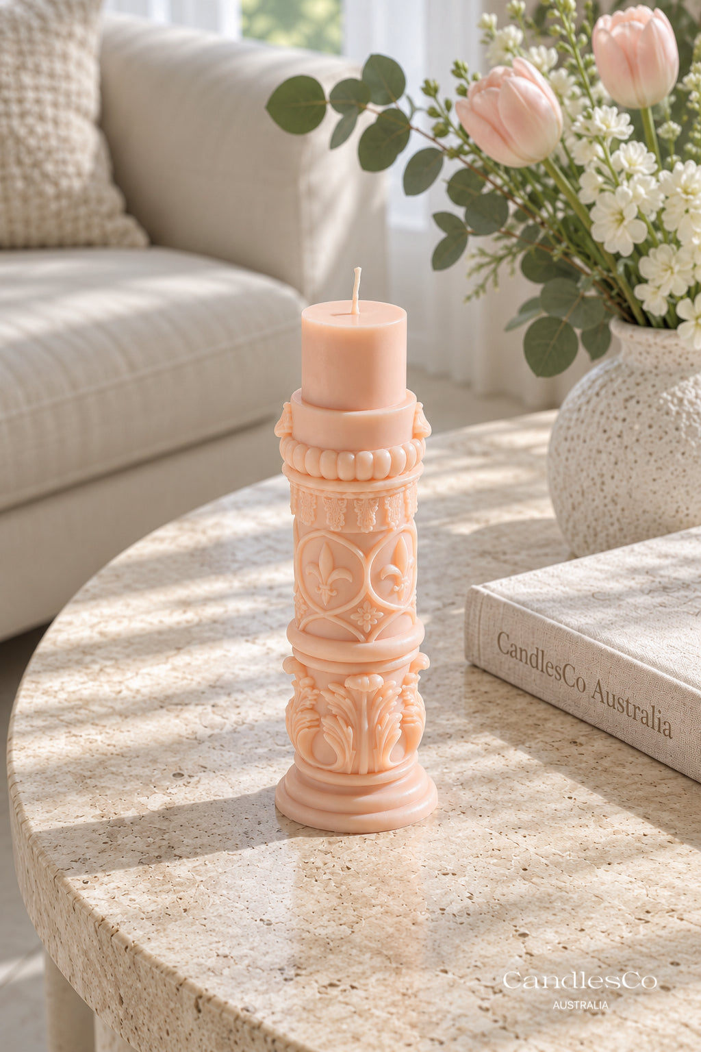 Ornate Baroque Pillar Candle – Handmade Vintage Floral Soy Candle