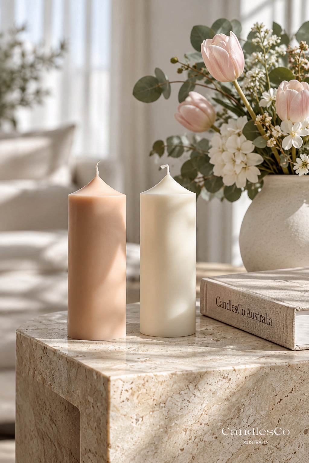 Pointed Ribbed Pillar Candle – Handmade Geometric Soy Candle