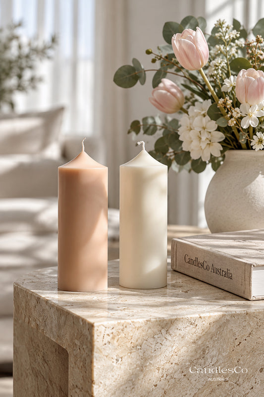 Pointed Ribbed Pillar Candle – Handmade Geometric Soy Candle
