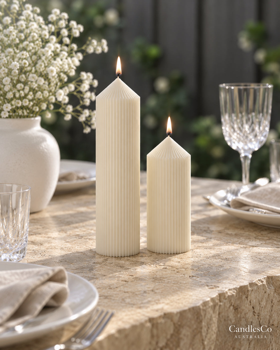 Ribbed Peak Pillar Candle – Handmade Unscented Soy Wax Candle