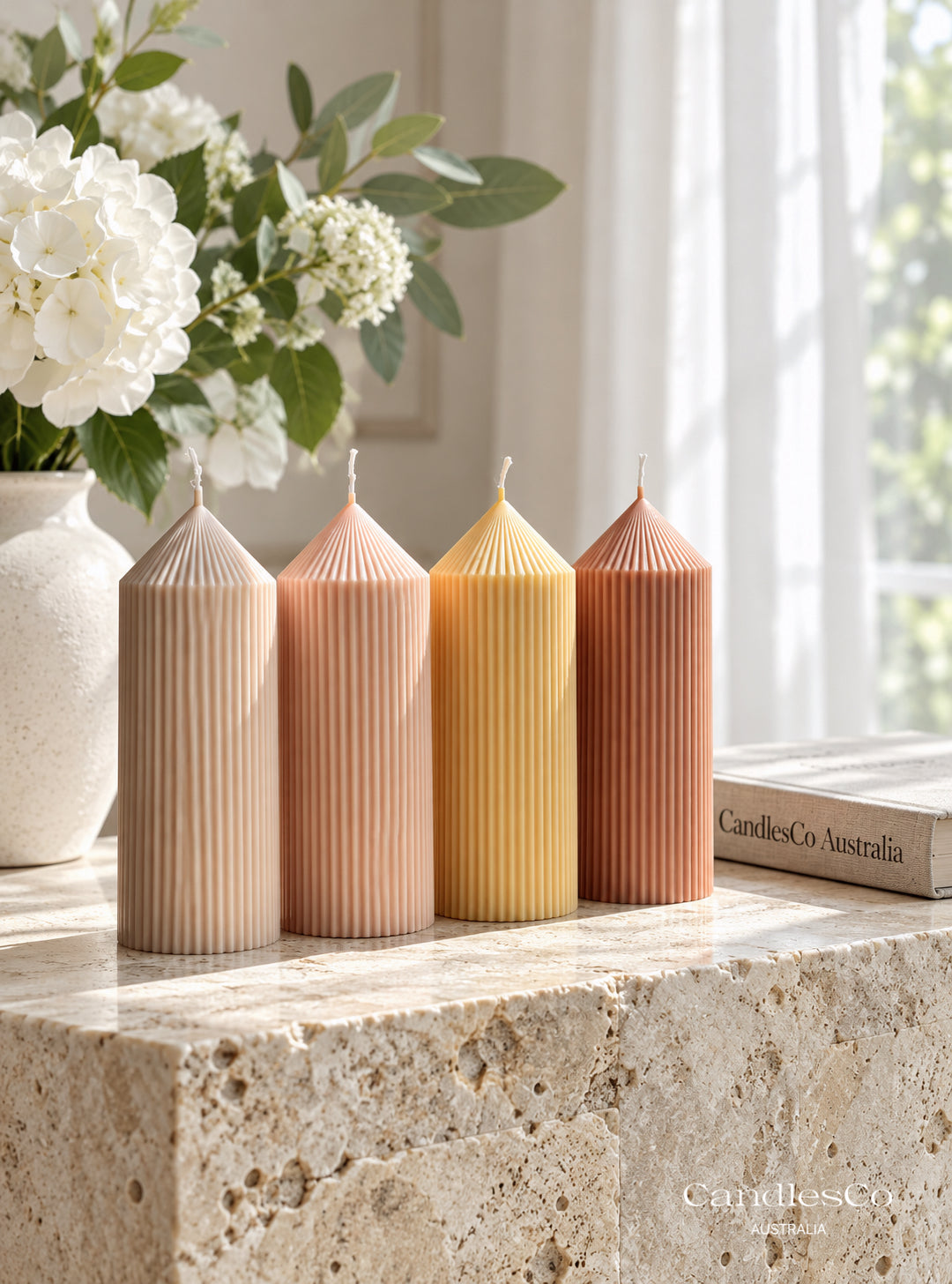 Pointed Ribbed Pillar Candle – Handmade Geometric Soy Candle