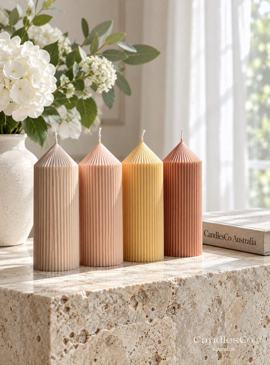 Pointed Ribbed Pillar Candle – Handmade Geometric Soy Candle