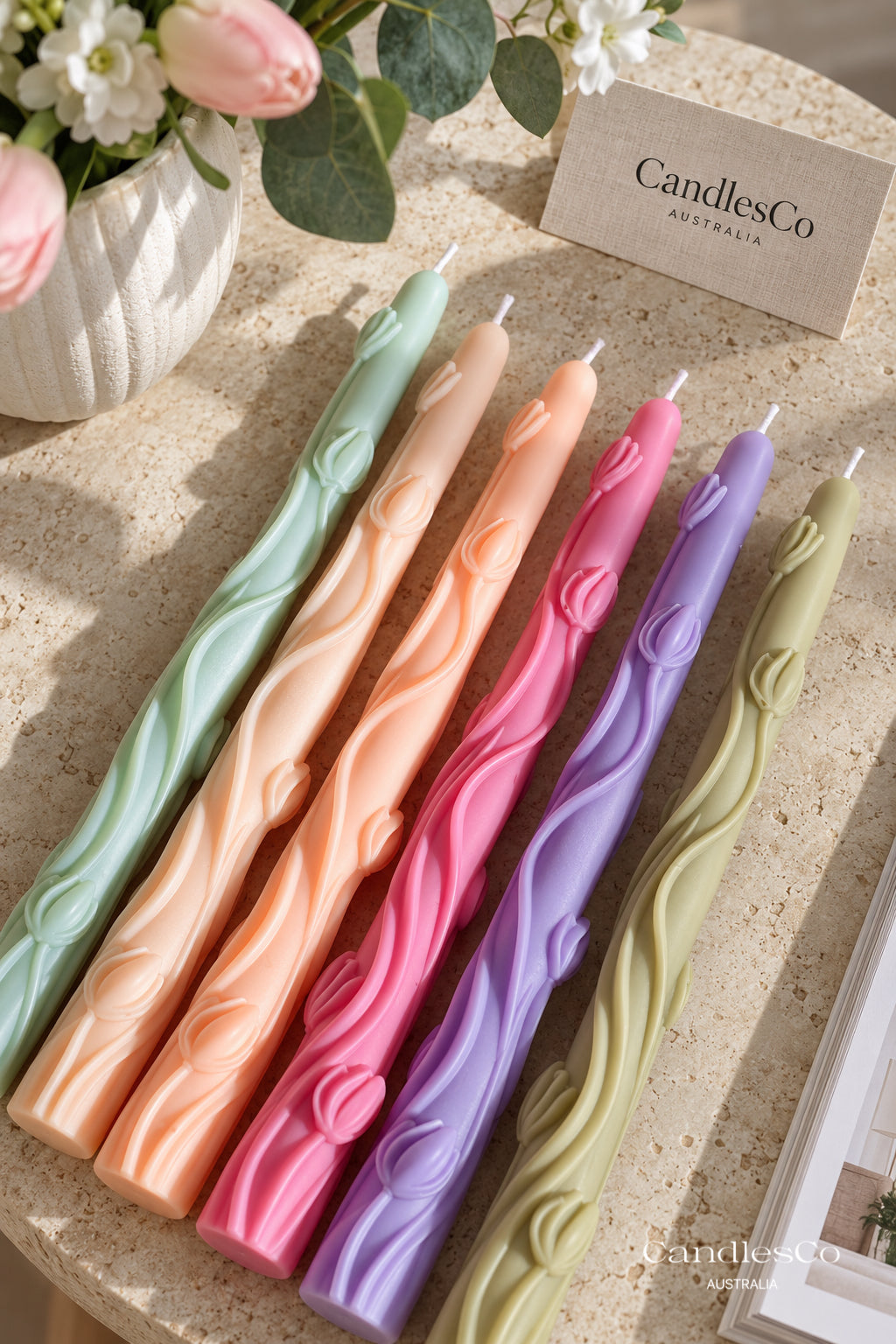 Tulip Taper Candle – Handmade Floral Soy Wax Candle | Wedding & Romantic Home Décor