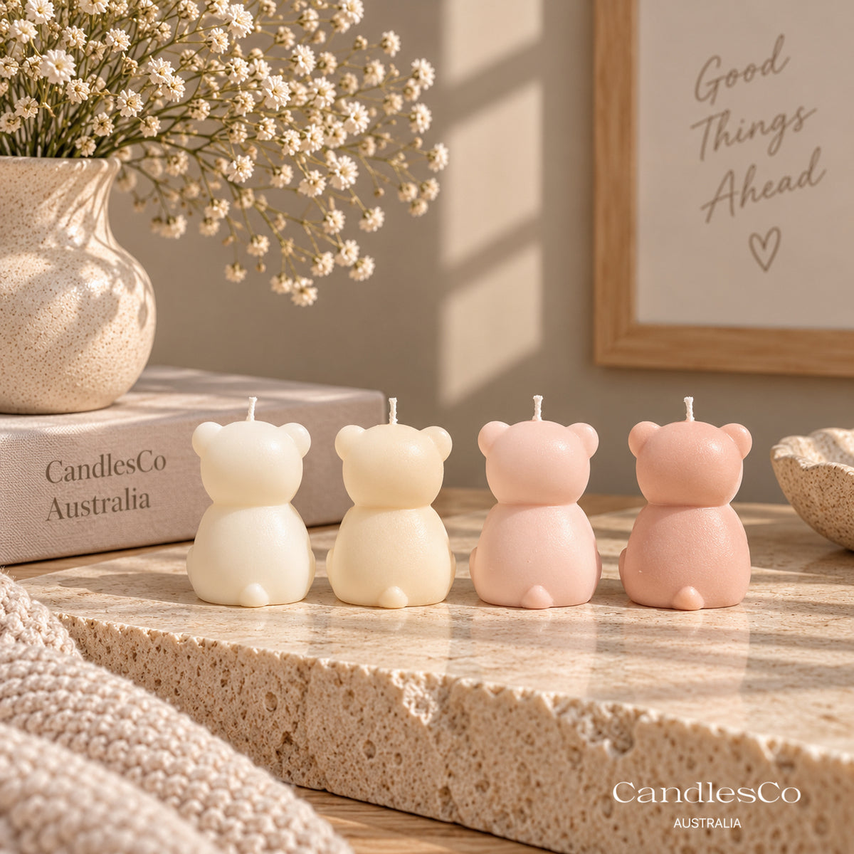 Mini Sitting Teddy Bear Candle – Handmade Unscented Soy Wax Candle | Baby Shower Favours & Cute Nursery Décor