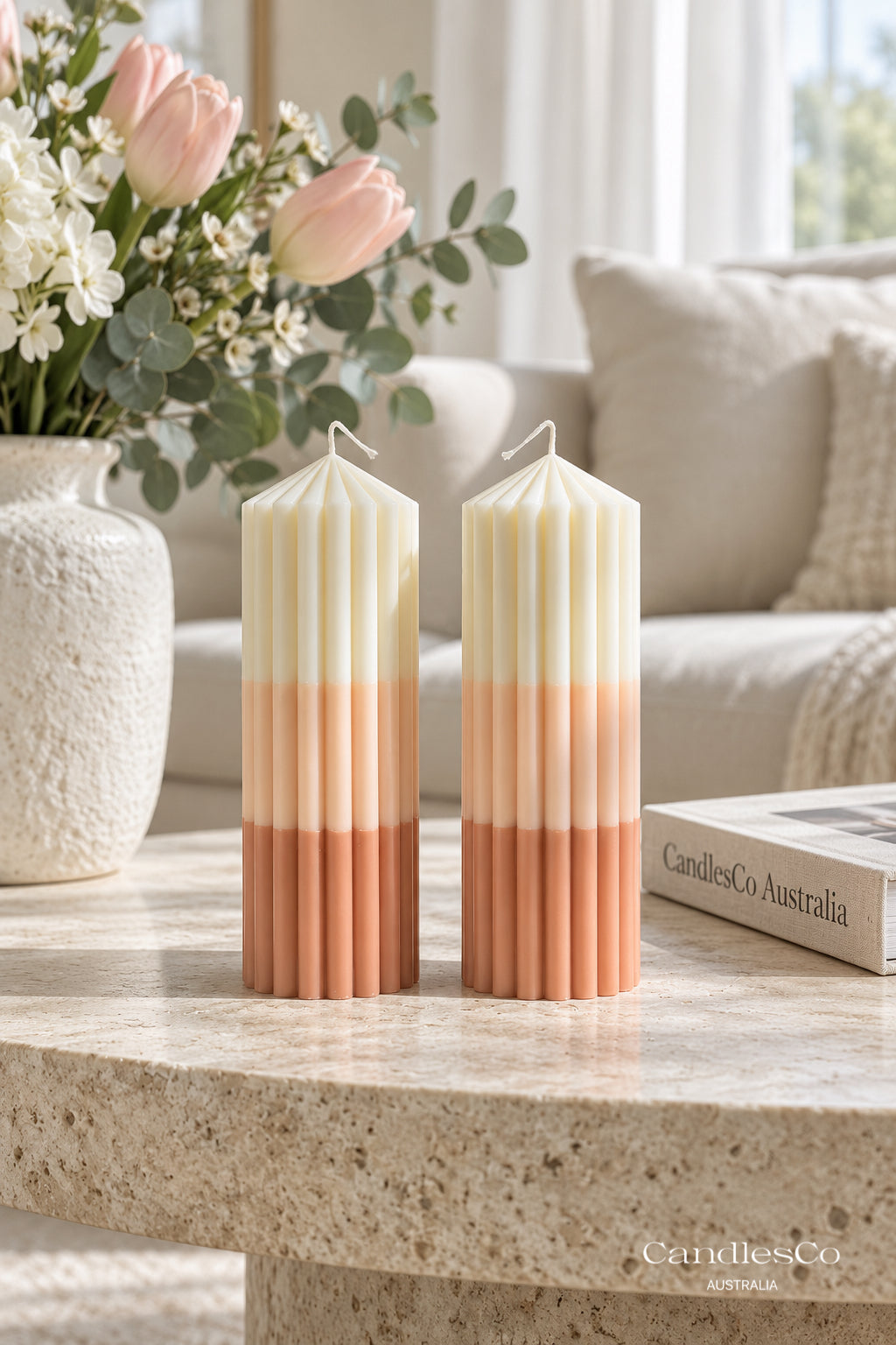 Ombre Pointed Ribbed Pillar Candle – Handmade Geometric Soy Candle