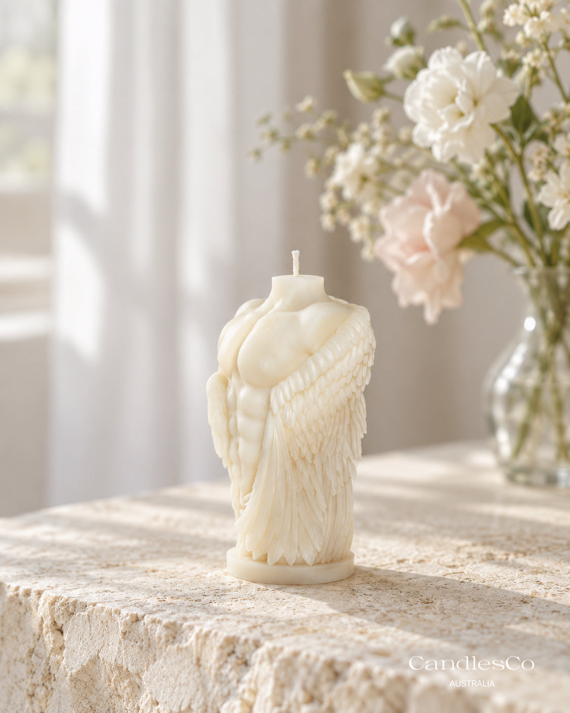 Angel Wings Male Torso Candle – Sculptural Soy Wax Body Candle