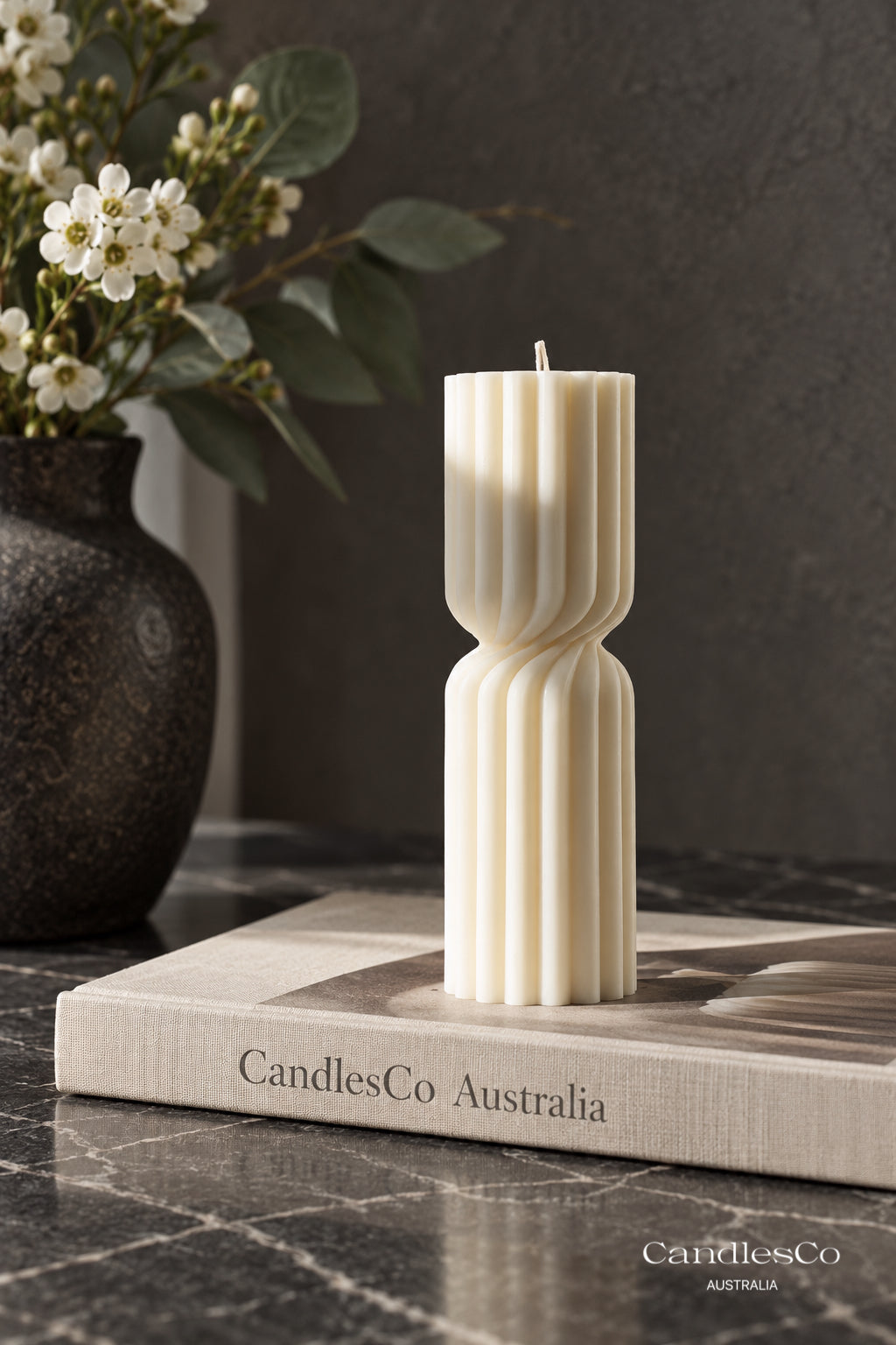 Twisted Ribbed Pillar Candle – Handmade Unscented Soy Wax Candle | Modern Sculptural Home Décor