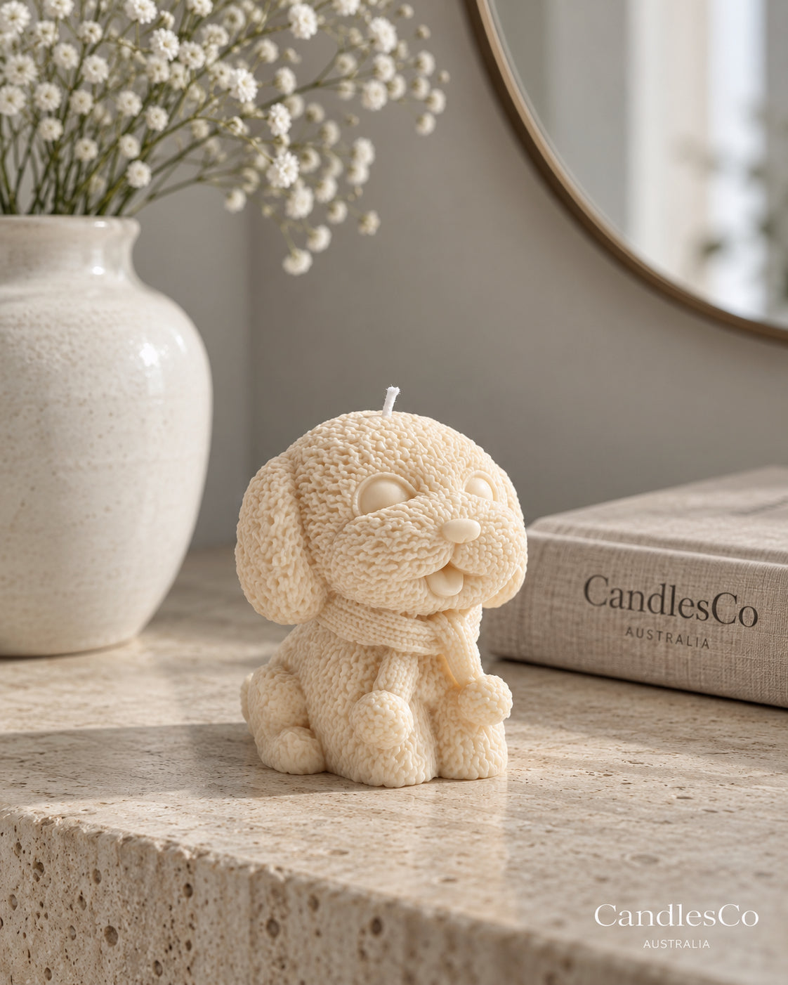 Cute Puppy Dog Candle – Handmade Unscented Soy Wax Candle