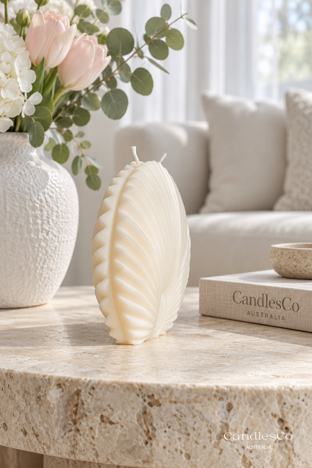 Scallop Shell Candle – Handmade Seashell Sculptural Soy Candle | Coastal Home Décor