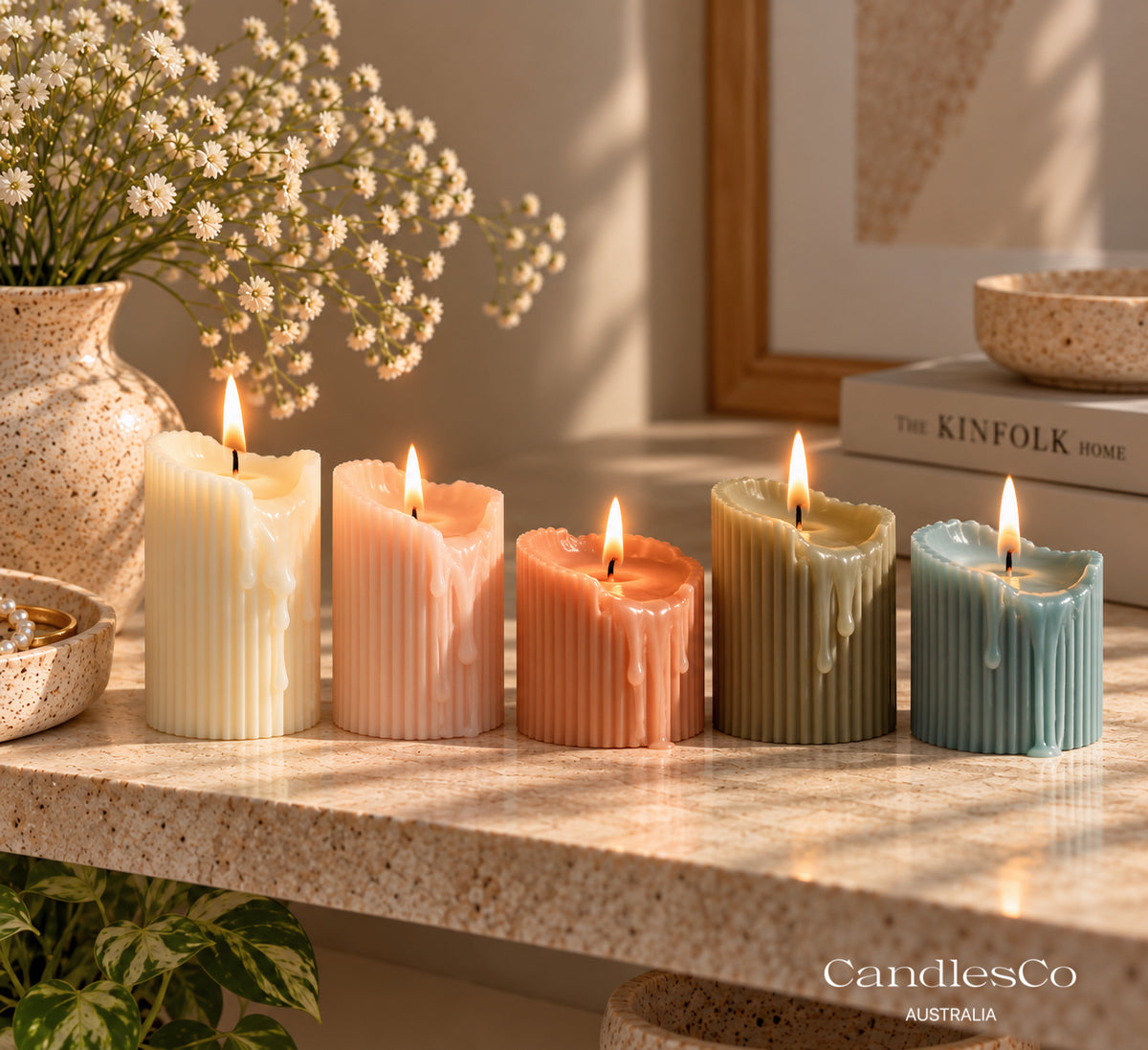 Medium Ribbed Pillar Candle – Handmade Fluted Soy Candle