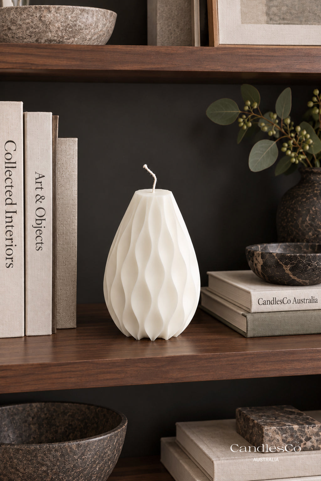 Sculptural Teardrop Candle – Handmade Wavy Ribbed Soy Candle | Modern Home Décor