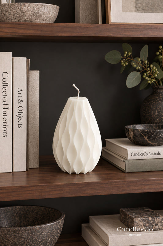 Sculptural Teardrop Candle – Handmade Wavy Ribbed Soy Candle | Modern Home Décor