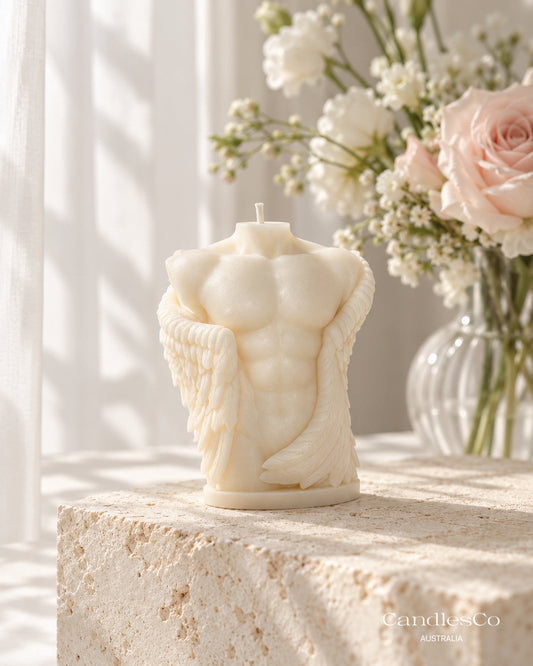 Angel Wings Male Torso Candle – Sculptural Soy Wax Body Candle