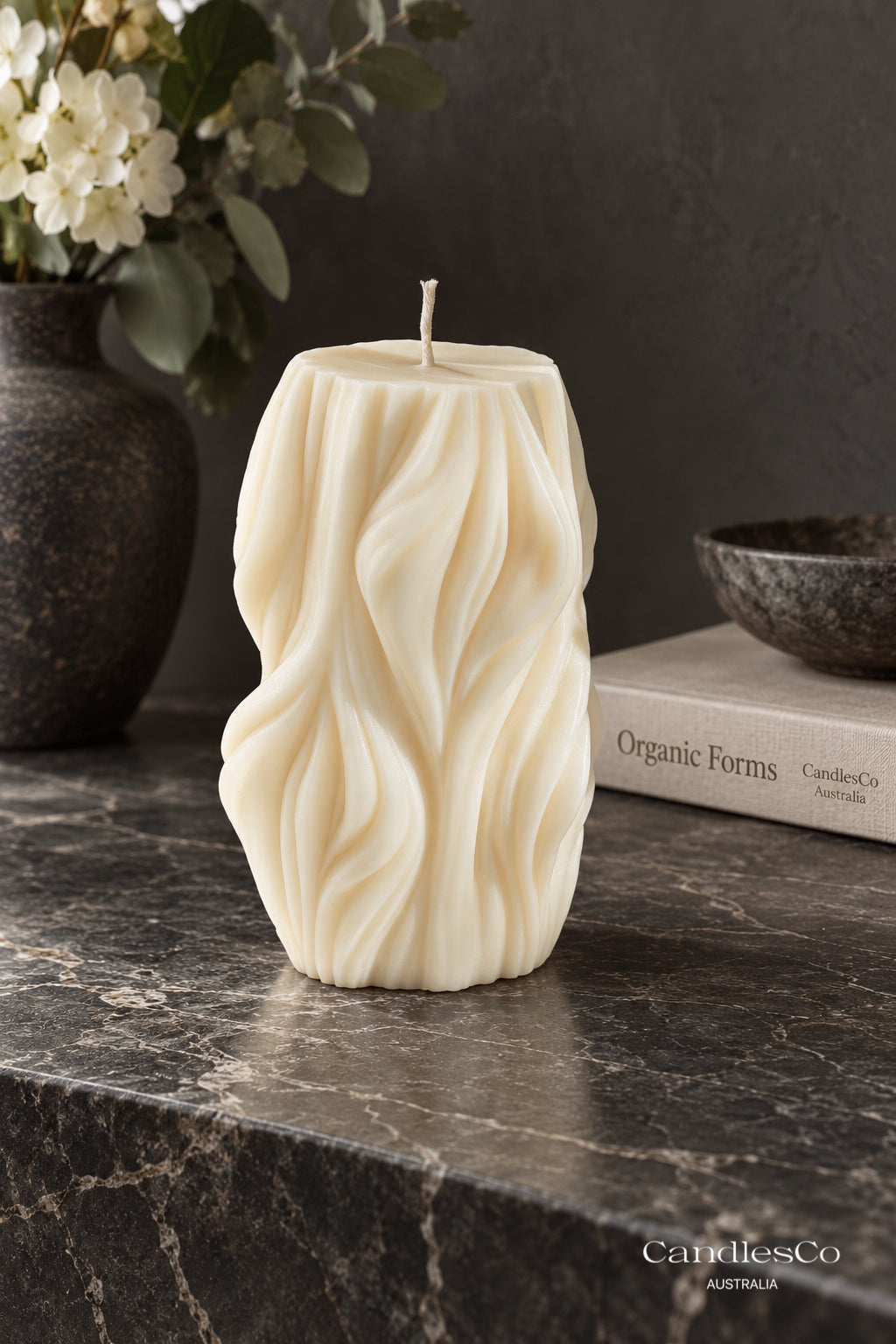 Flowing Wave Pillar Candle – Handmade Sculptural Soy Candle | Modern Home Décor