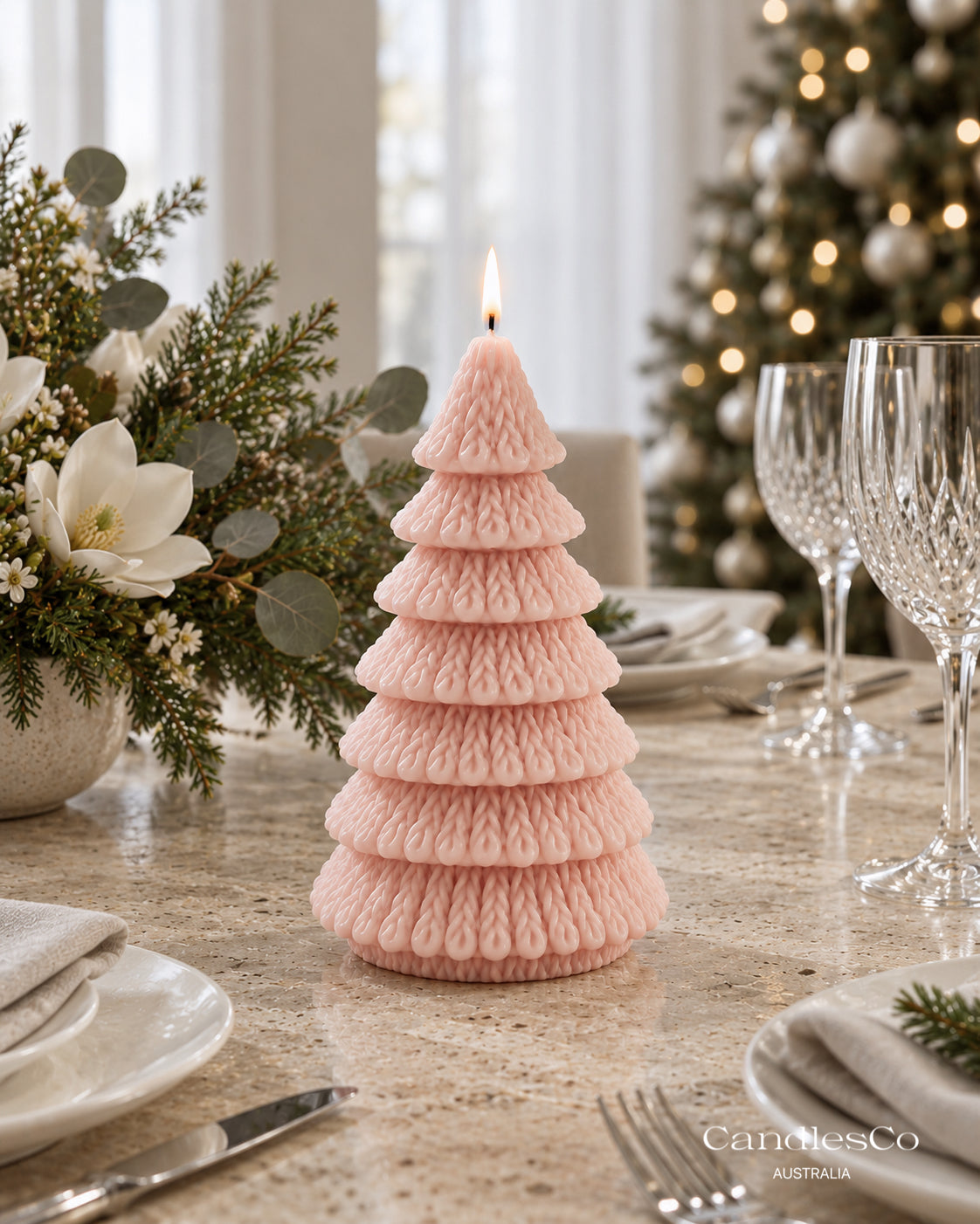 Textured Christmas Tree Candle – Handmade Unscented Soy Wax Candle