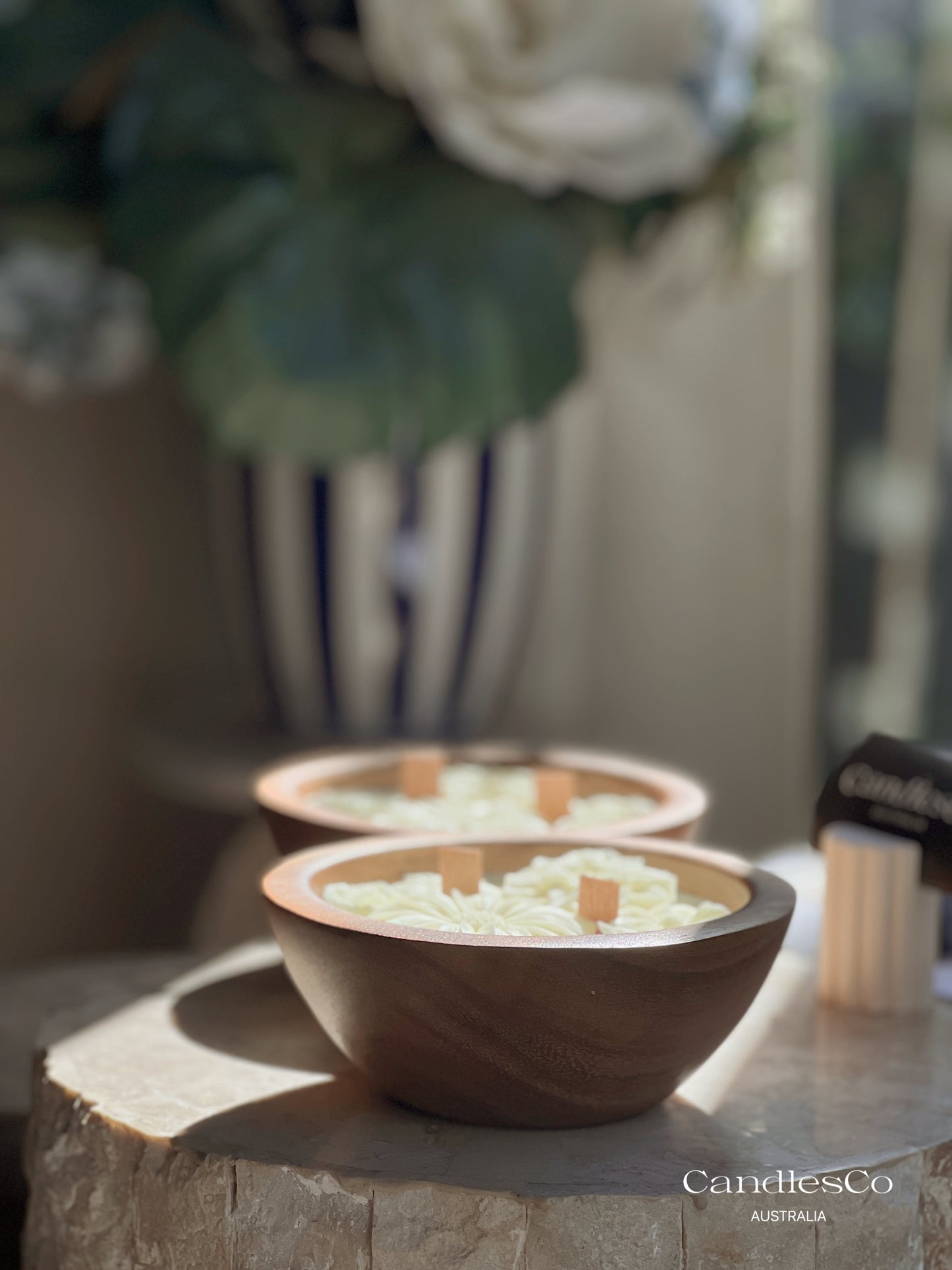 Scented Floral Wooden Acacia Bowl