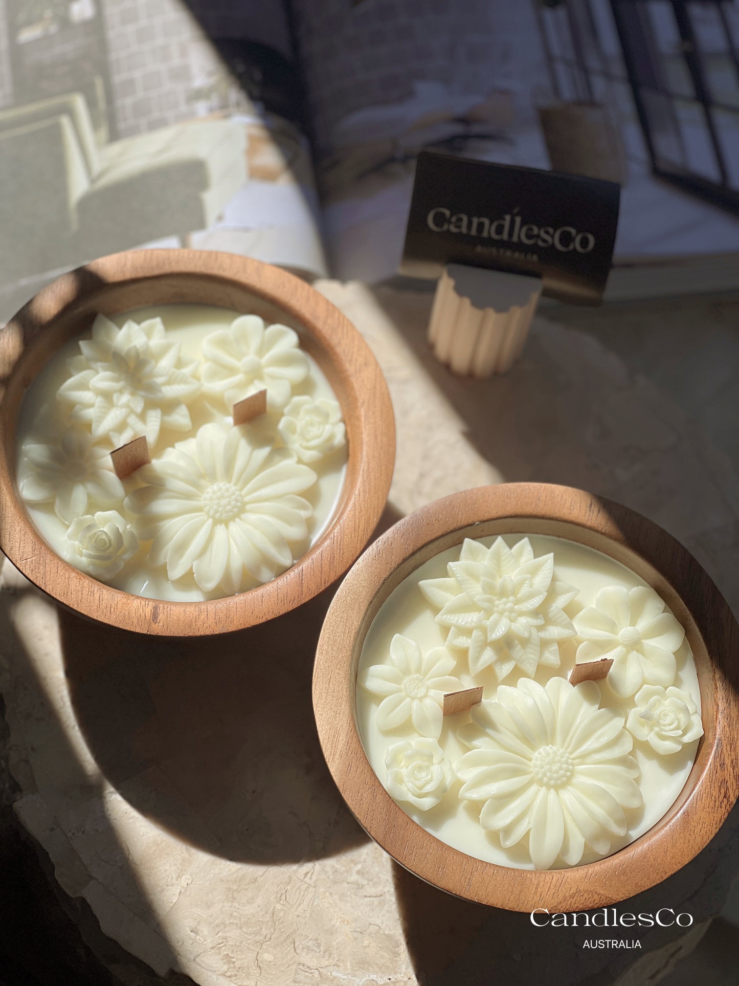 Scented Floral Wooden Acacia Bowl