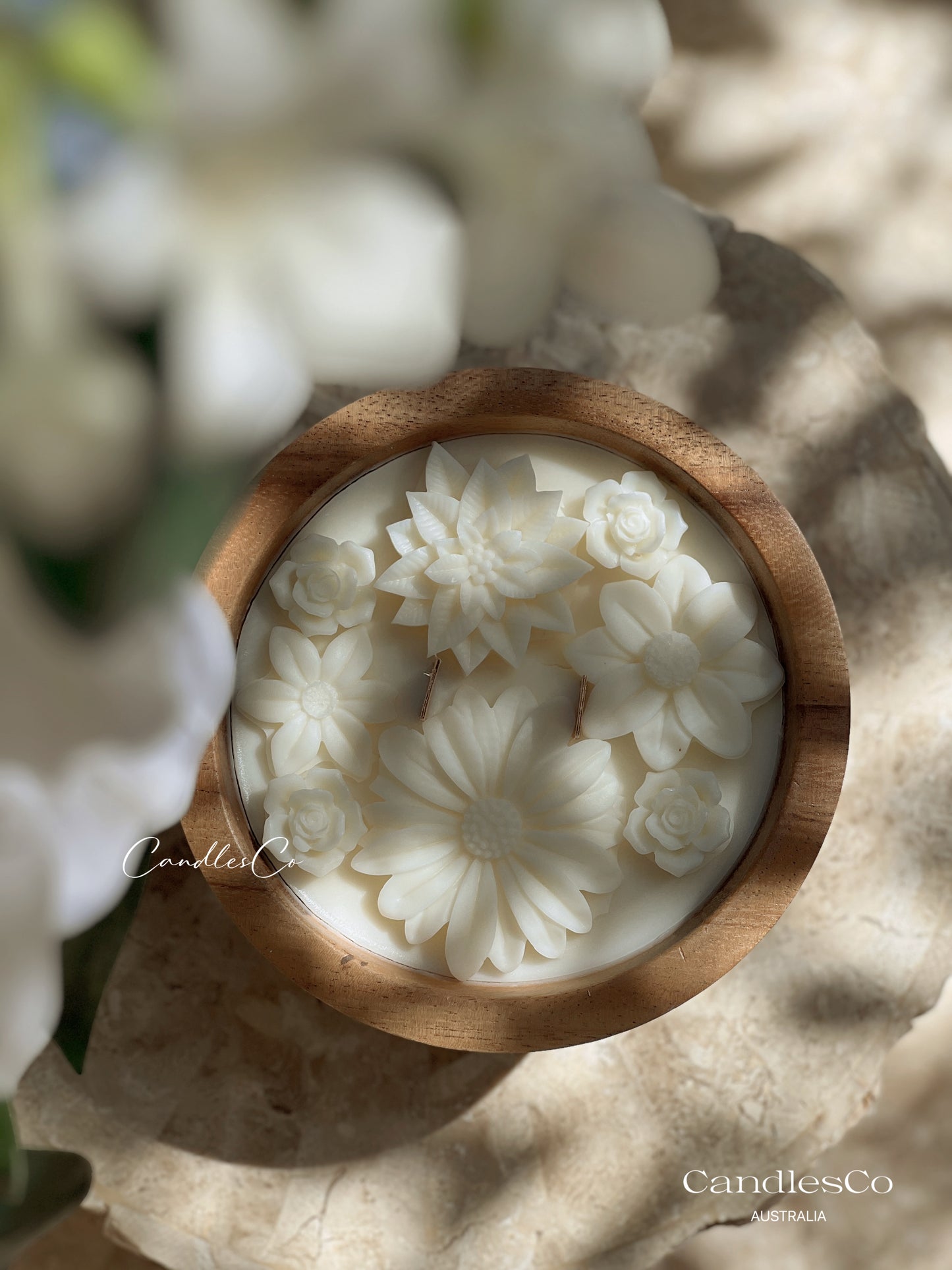 Scented Floral Wooden Acacia Bowl